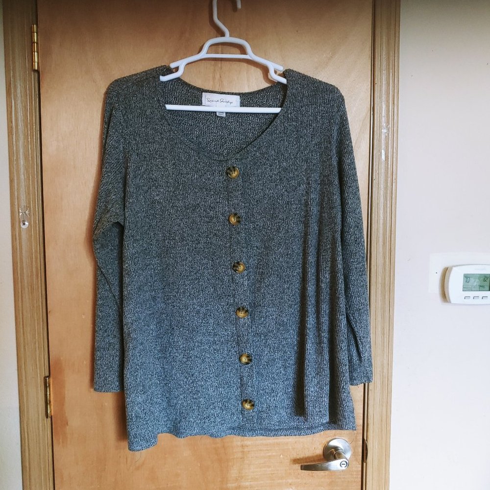 French Laundry  3X Shirt Gray Long Sleeve Knit Ribbed
